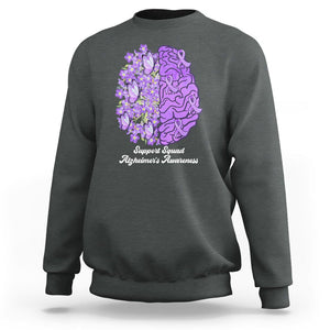 Forget Me Not Alzheimer's Awareness Sweatshirt Support Squad Dementia Purple Ribbon TS02 Dark Heather Print Your Wear