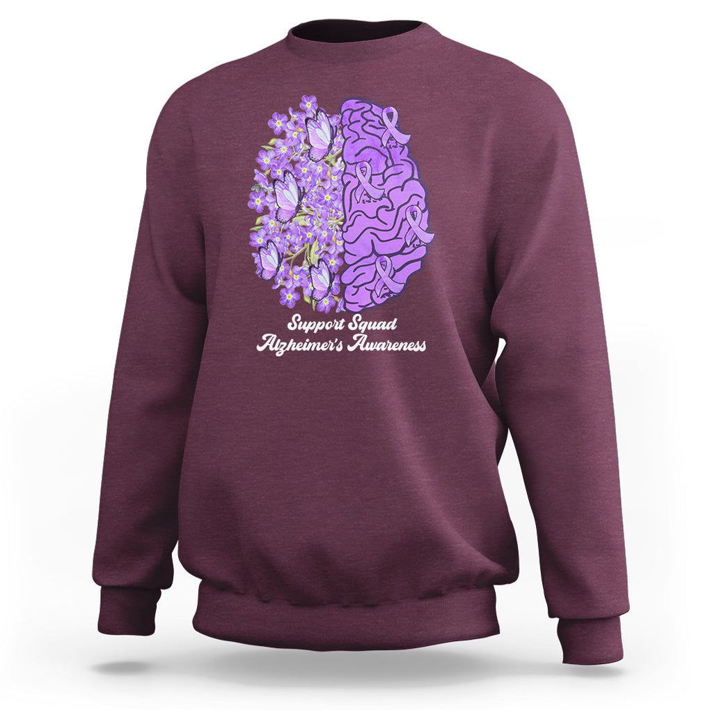 Forget Me Not Alzheimer's Awareness Sweatshirt Support Squad Dementia Purple Ribbon TS02 Maroon Print Your Wear
