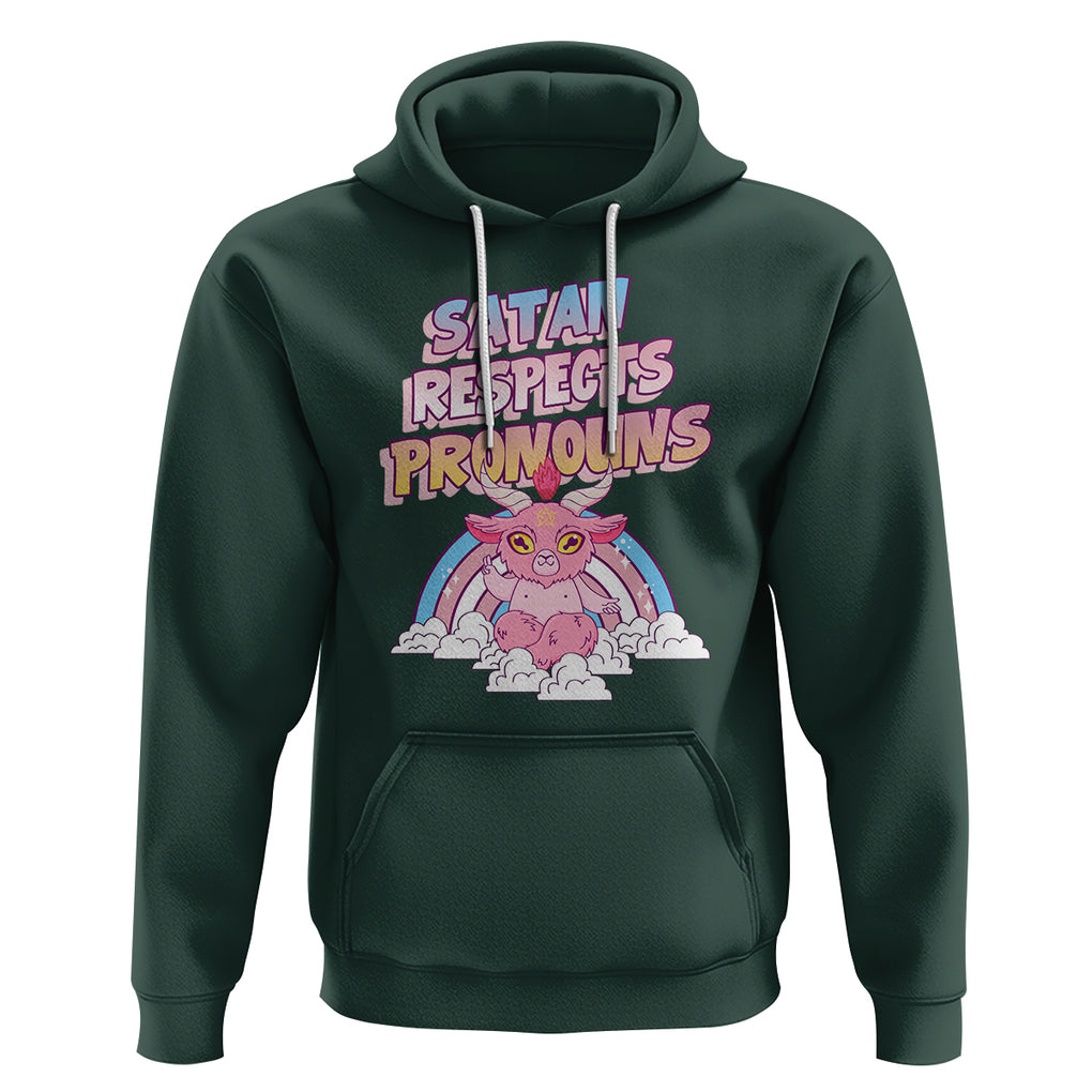 Protect Trans Kids Hoodie Satan Respects Pronouns Transgender Pride Trans Flag TS02 Dark Forest Green Printyourwear