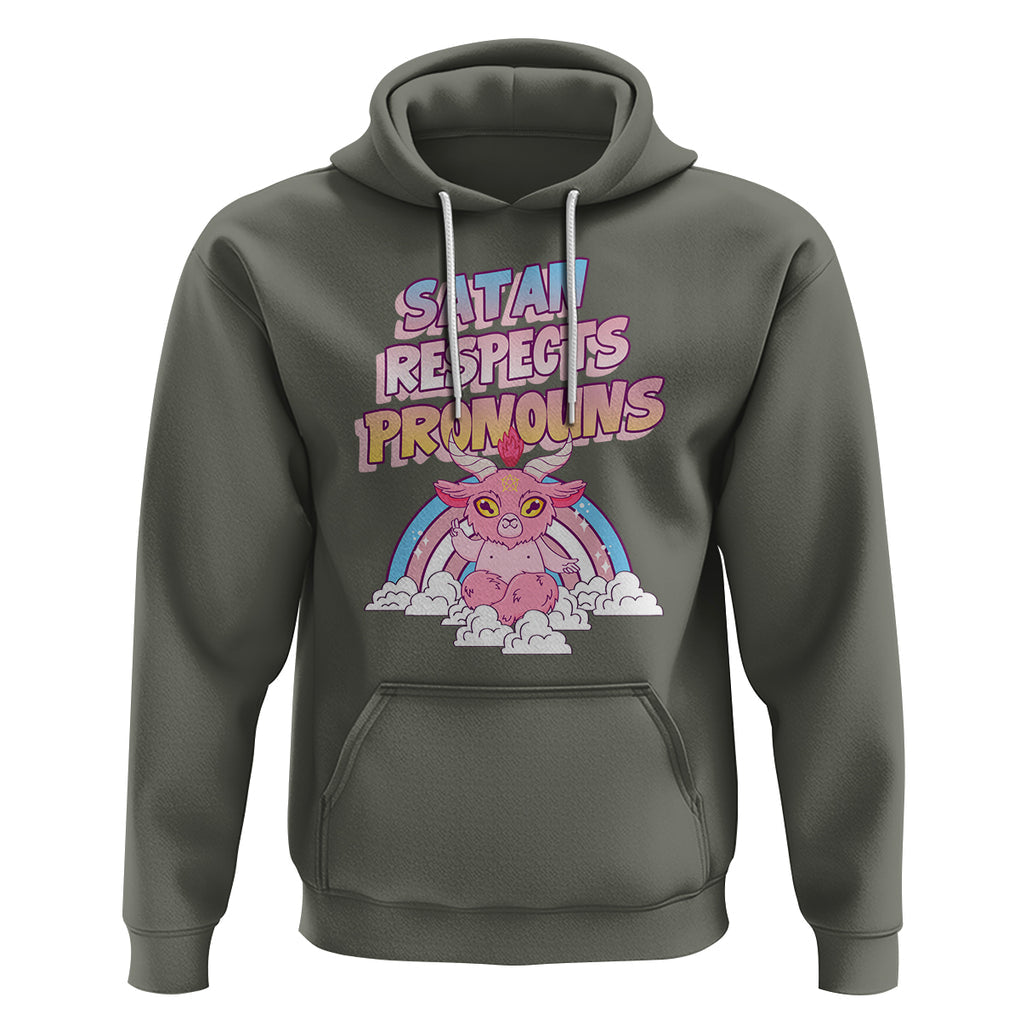 Protect Trans Kids Hoodie Satan Respects Pronouns Transgender Pride Trans Flag TS02 Military Green Printyourwear