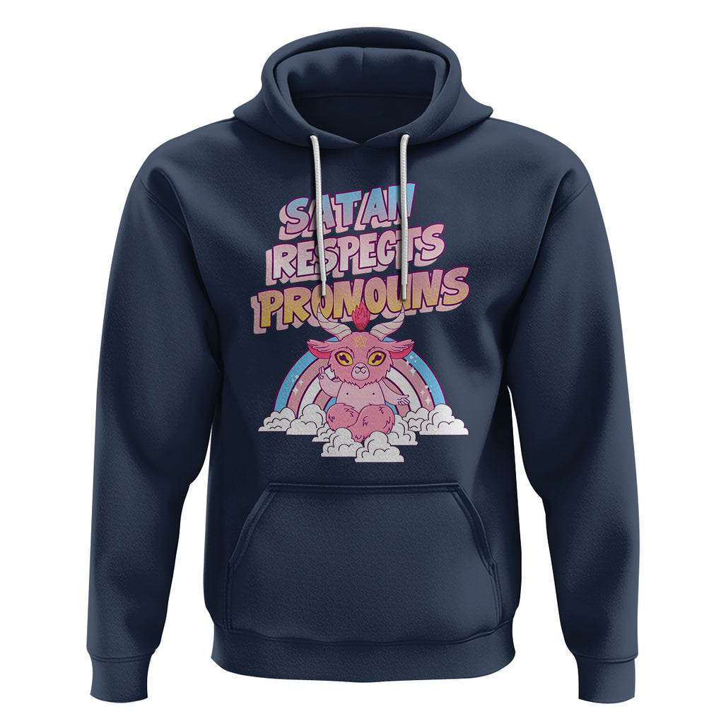 Protect Trans Kids Hoodie Satan Respects Pronouns Transgender Pride Trans Flag TS02 Navy Printyourwear