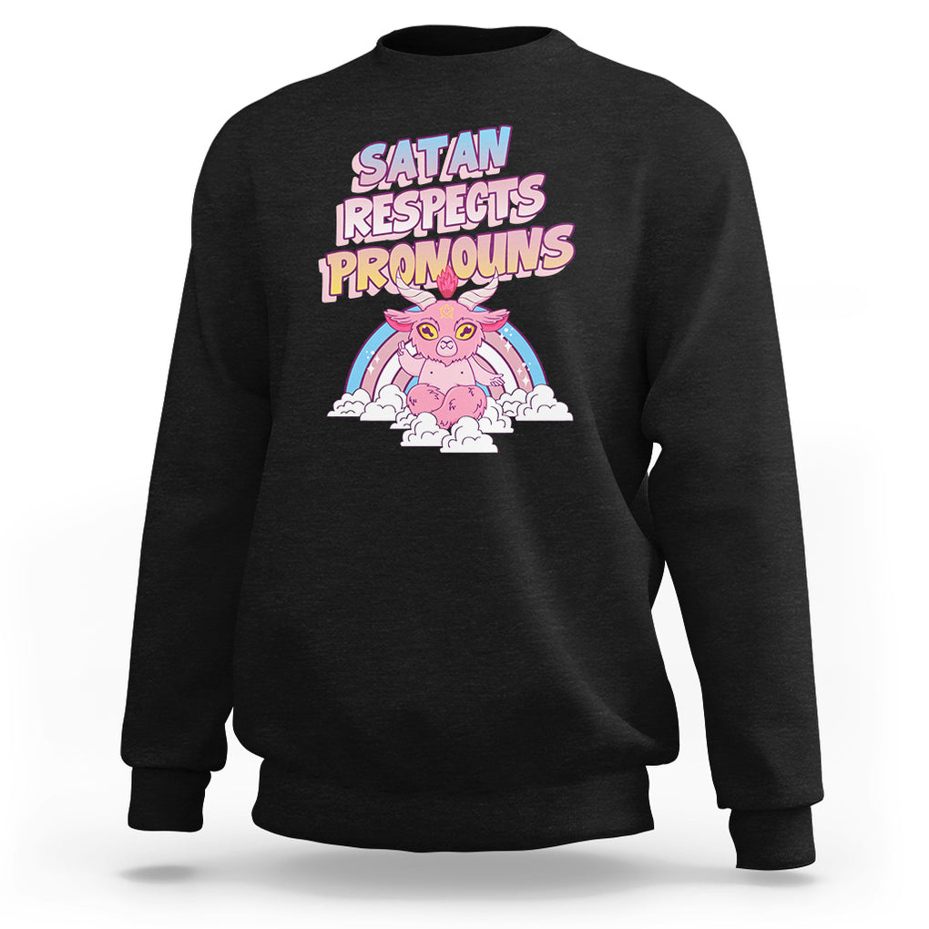 Protect Trans Kids Sweatshirt Satan Respects Pronouns Transgender Pride Trans Flag TS02 Black Printyourwear