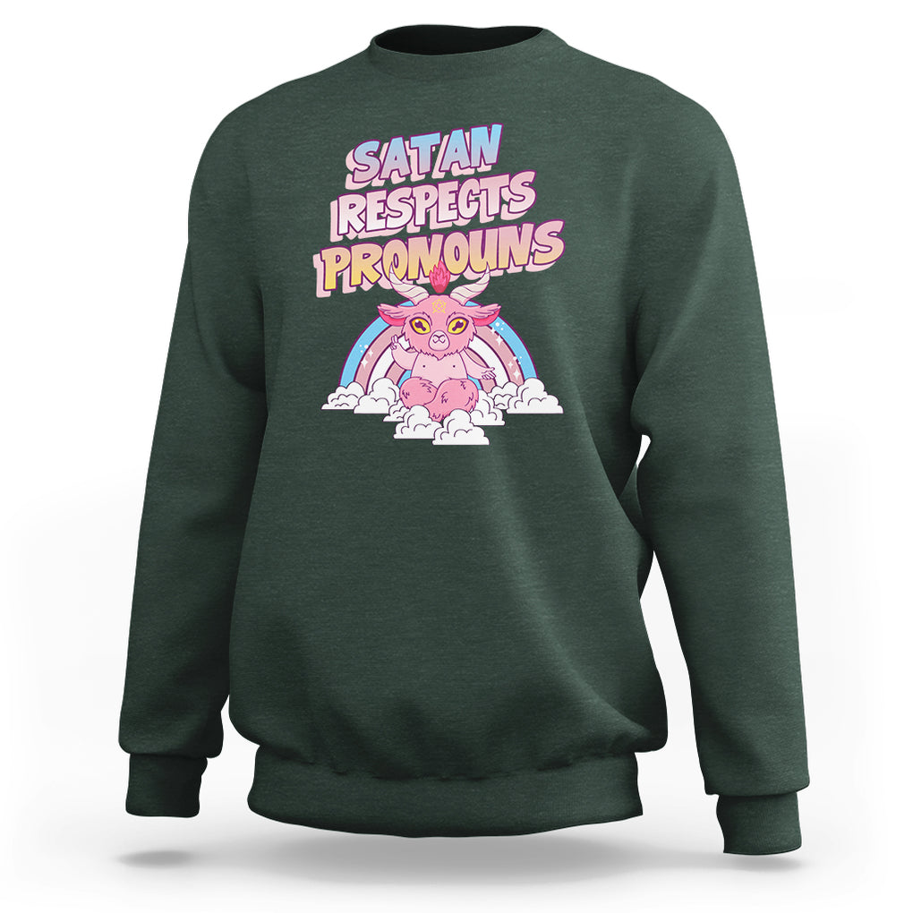 Protect Trans Kids Sweatshirt Satan Respects Pronouns Transgender Pride Trans Flag TS02 Dark Forest Green Printyourwear