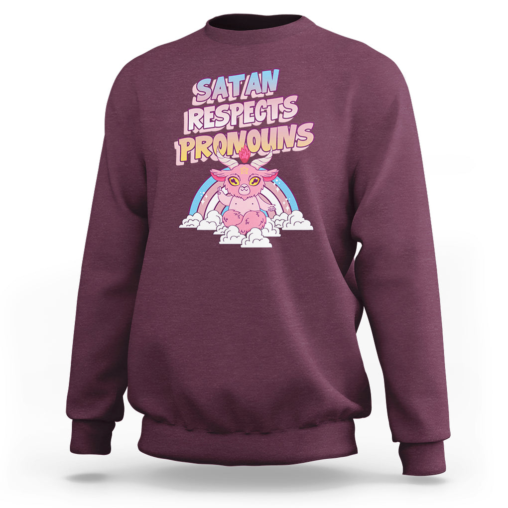 Protect Trans Kids Sweatshirt Satan Respects Pronouns Transgender Pride Trans Flag TS02 Maroon Printyourwear