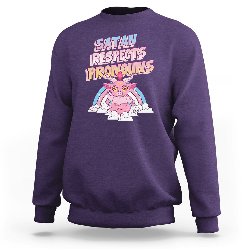 Protect Trans Kids Sweatshirt Satan Respects Pronouns Transgender Pride Trans Flag TS02 Purple Printyourwear