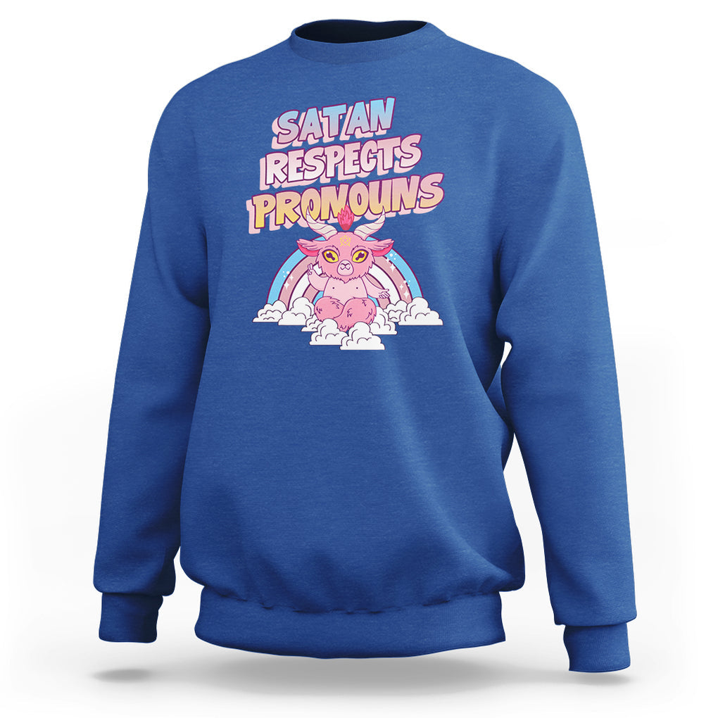 Protect Trans Kids Sweatshirt Satan Respects Pronouns Transgender Pride Trans Flag TS02 Royal Blue Printyourwear