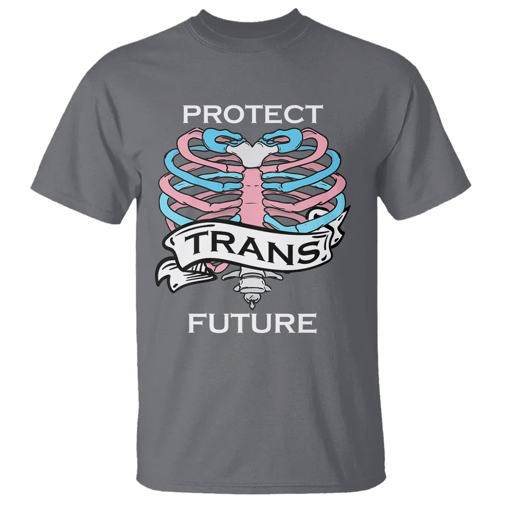 Protect Trans Kids Skeleton T Shirt Transgender Future LGBT Pride Flag LGBTQ Support TS02 Charcoal Printyourwear