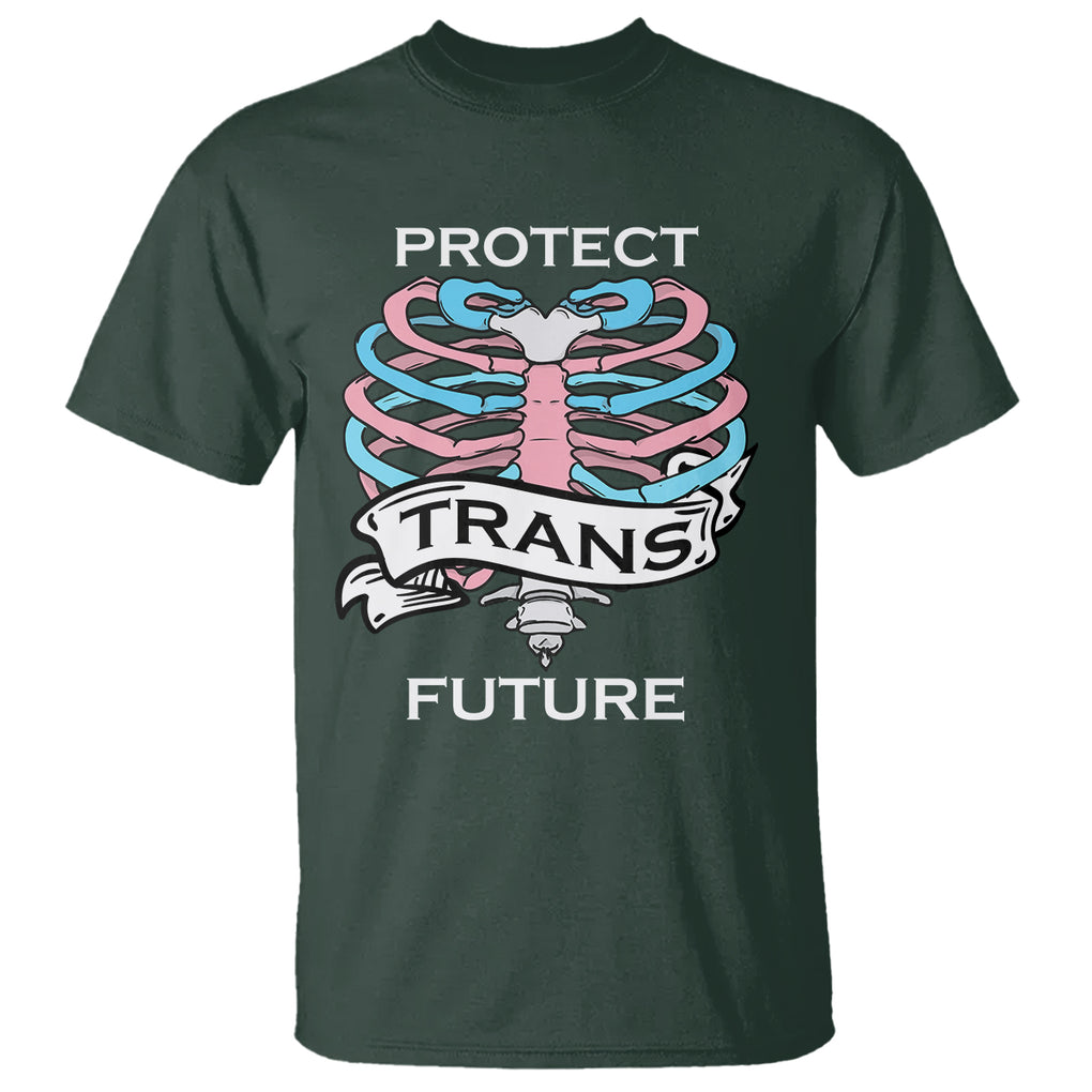 Protect Trans Kids Skeleton T Shirt Transgender Future LGBT Pride Flag LGBTQ Support TS02 Dark Forest Green Printyourwear