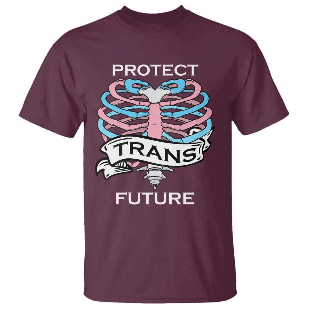 Protect Trans Kids Skeleton T Shirt Transgender Future LGBT Pride Flag LGBTQ Support TS02 Maroon Printyourwear