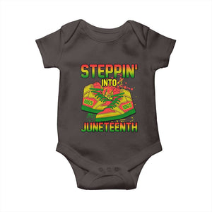 Steppin' Into Juneteenth 1865 Baby Onesie Freedom Day African American Pride TS02 Dark Chocolate Print Your Wear