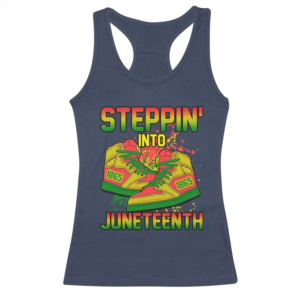 Steppin' Into Juneteenth 1865 Racerback Tank Top Freedom Day African American Pride TS02 Navy Print Your Wear