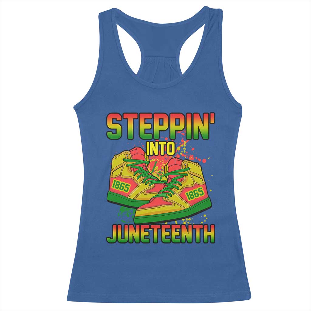 Steppin' Into Juneteenth 1865 Racerback Tank Top Freedom Day African American Pride TS02 Royal Blue Print Your Wear