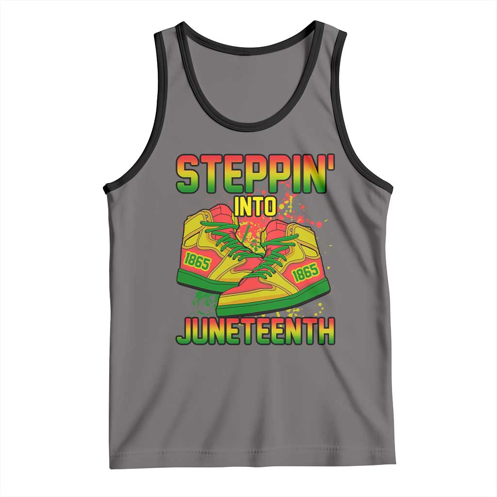 Steppin' Into Juneteenth 1865 Tank Top Freedom Day African American Pride TS02 Deep Heather Black Print Your Wear