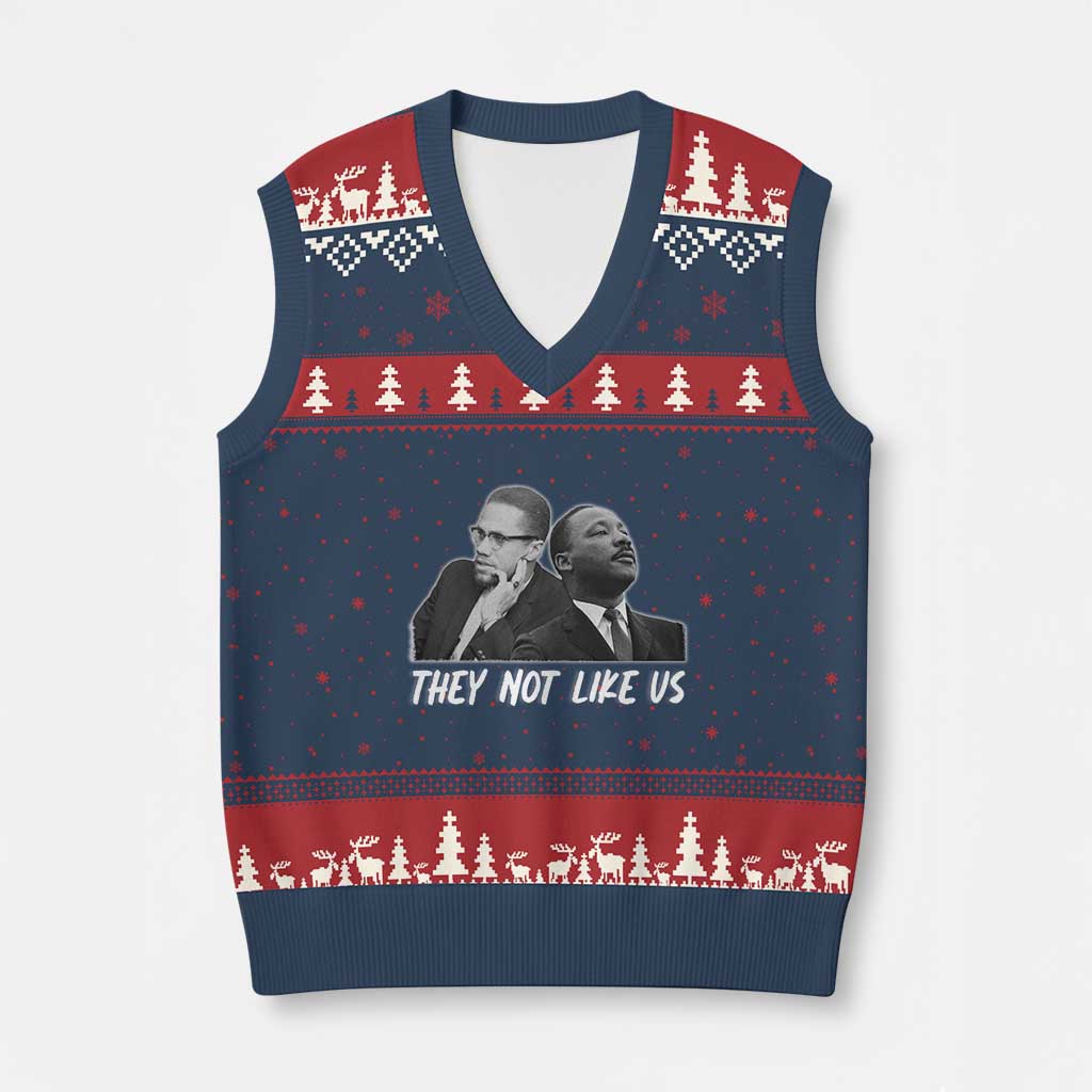Malcolm X and MLK V-Neck Knit Sweater Vest They Not Like Us TS02 Navy Red Print Your Wear