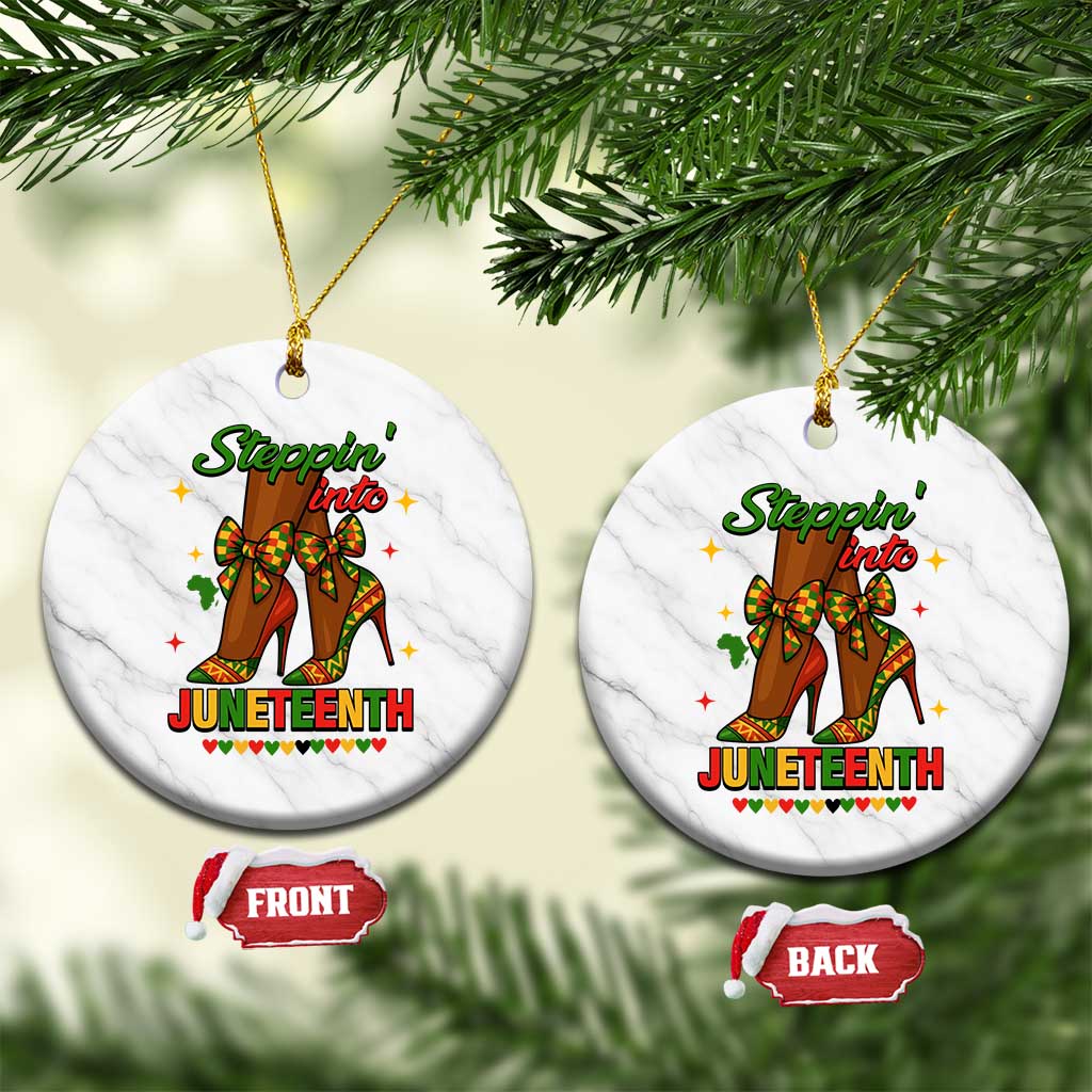 Stepping Into Juneteenth Ceramic Ornament Afro Diva High with African Pride TS02 1pc White Marble Print Your Wear