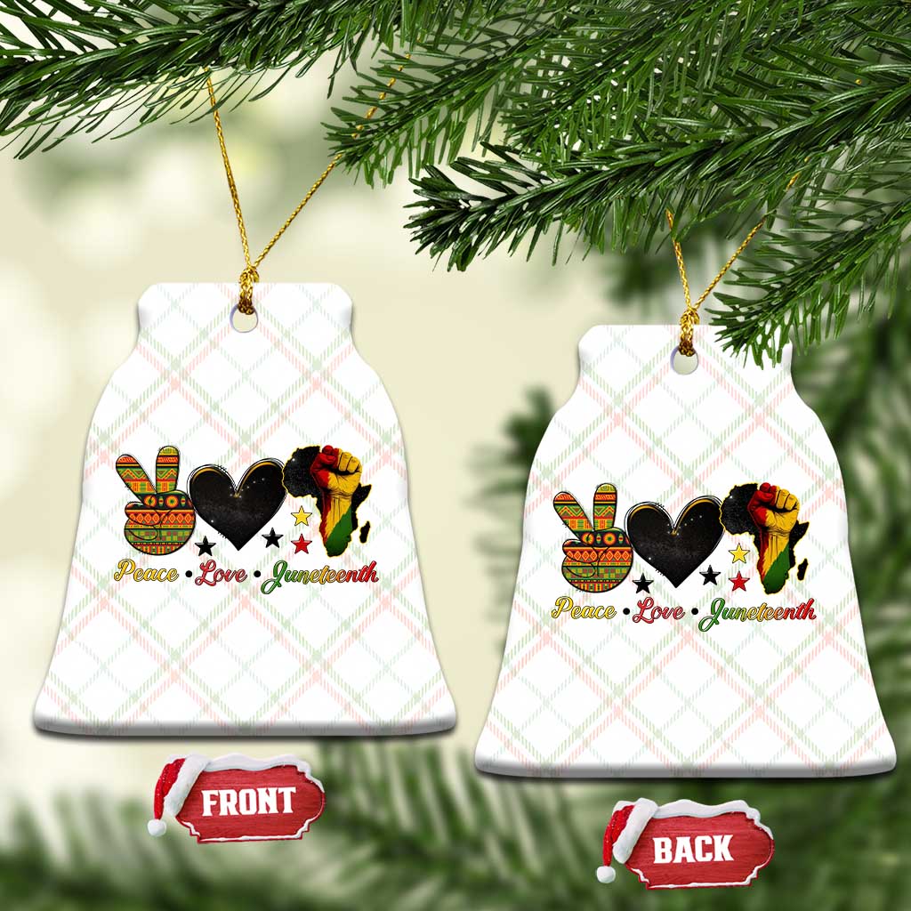 Peace Love Juneteenth Ceramic Ornament 1865 Heart Kente Peace Sign Africa Fist TS02 Print Your Wear