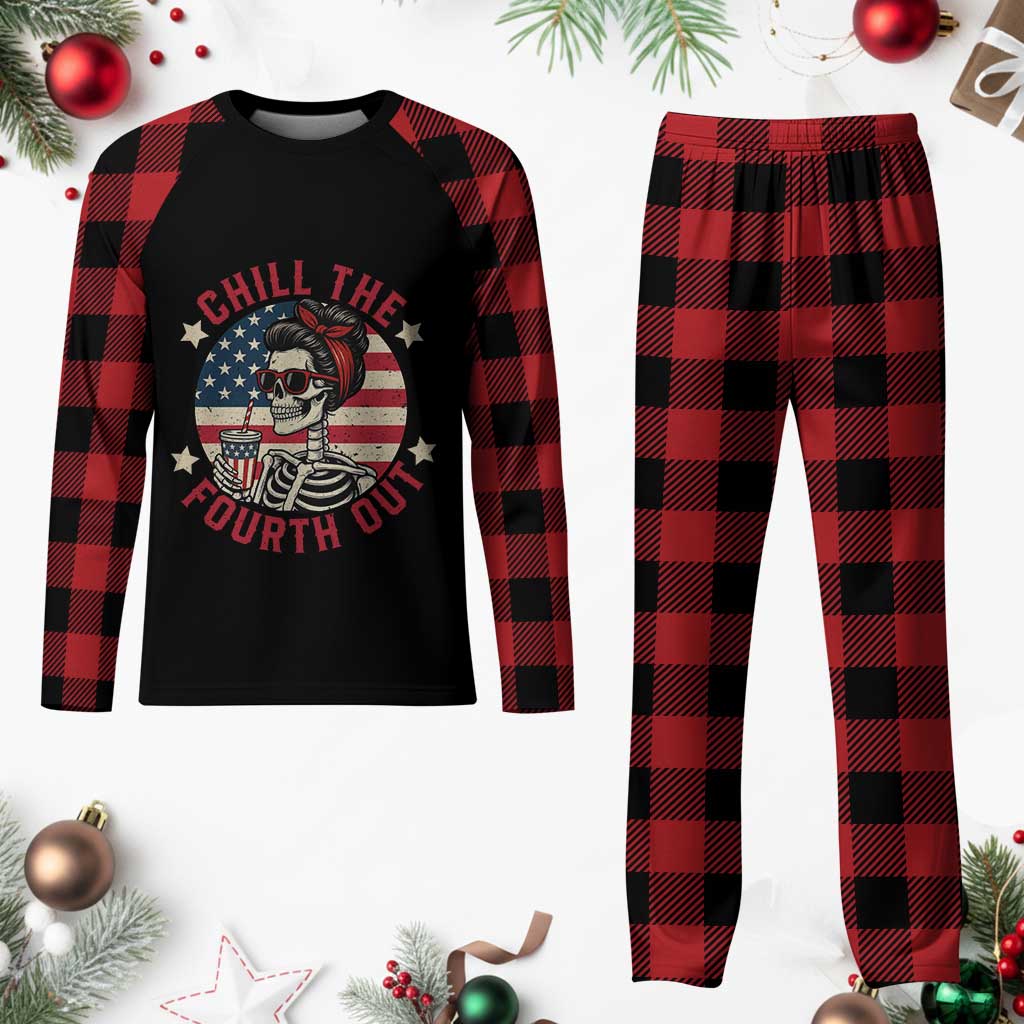 Retro Skeleton 4th of July Plaid Pajama Set Chill The Fourth Out Funny Patriotic American Flag TS02 Buffalo Plaid Print Your Wear