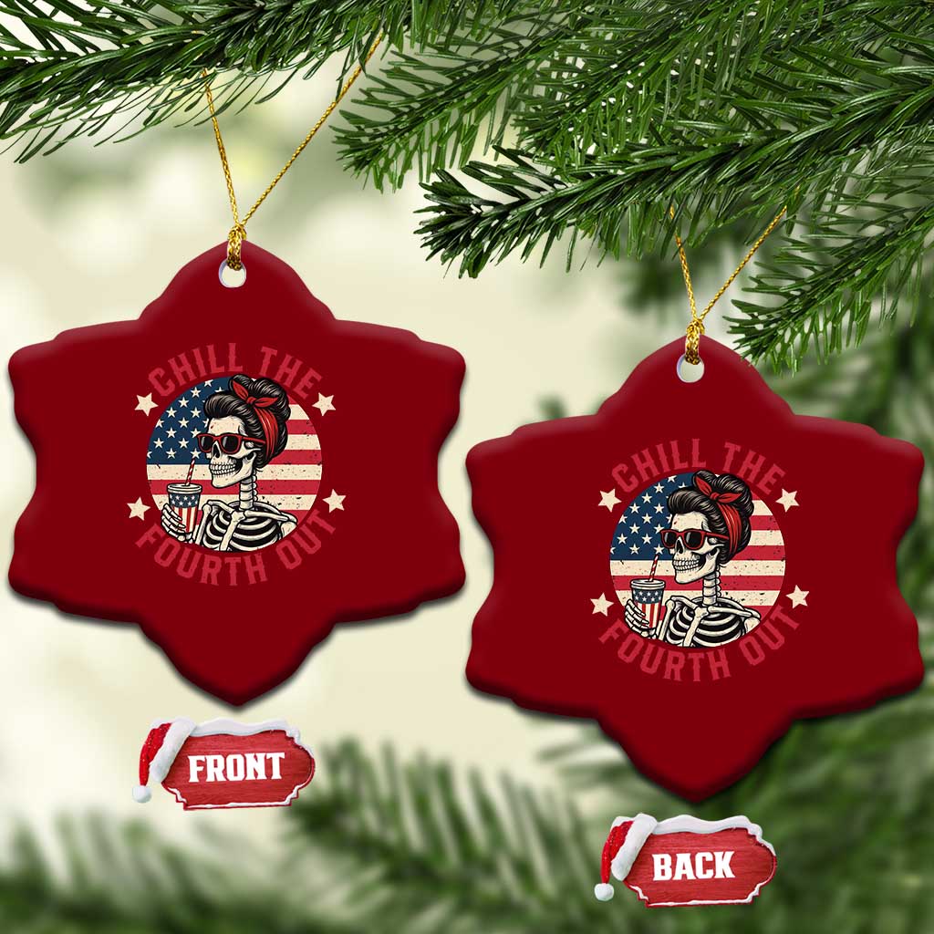 Retro Skeleton 4th of July Ceramic Ornament Chill The Fourth Out Funny Patriotic American Flag TS02 Print Your Wear