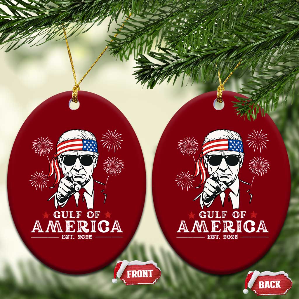 Patriotic Gulf Of USA Est 2025 Ceramic Ornament Funny Trump Happy 4th Of July TS02 Print Your Wear