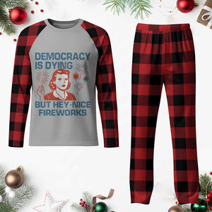 Retro Lady Democracy Is Dying But Hey Nice Fireworks Plaid Pajama Set Funny 4th of July Political Satire TS02 Buffalo Plaid Print Your Wear