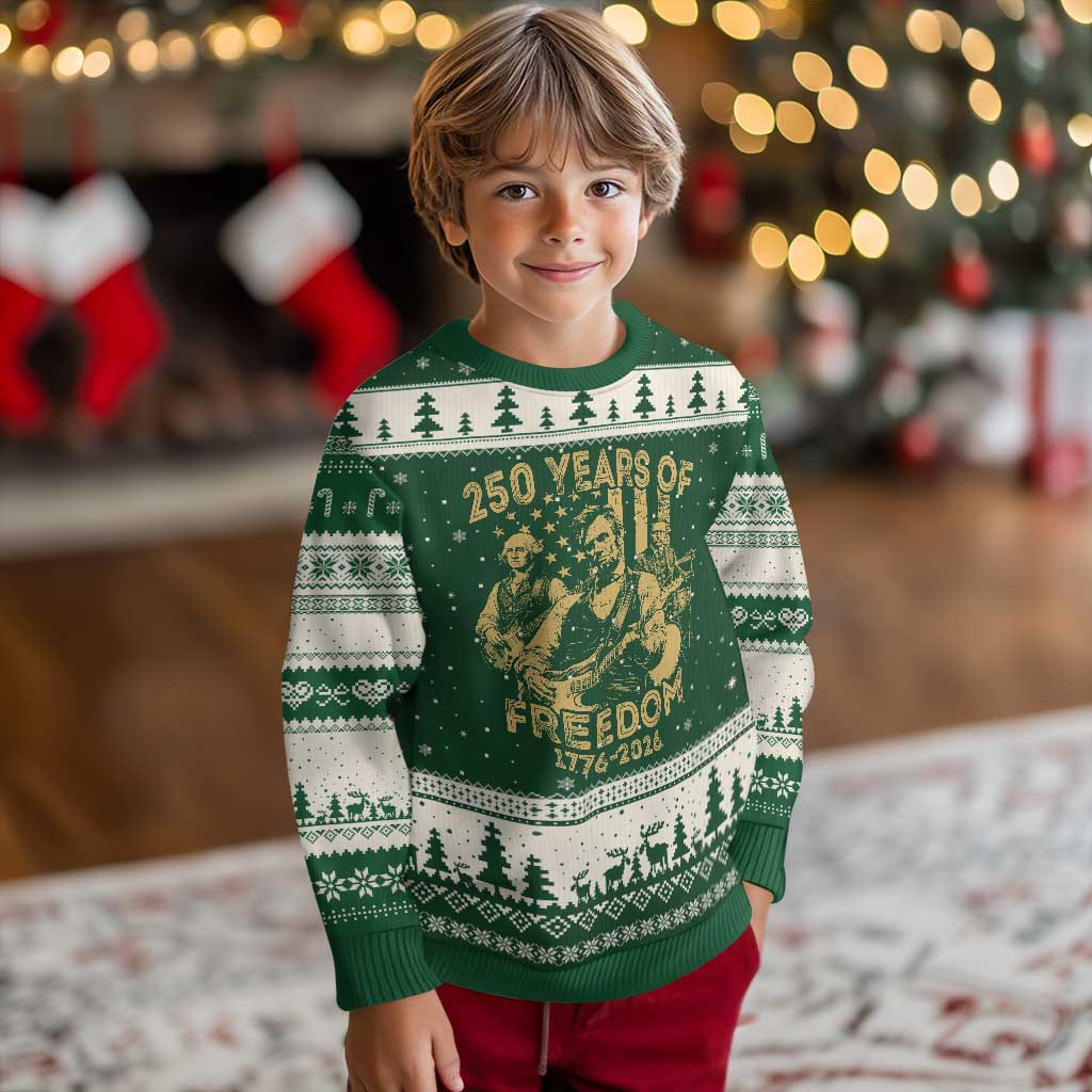 250 Years of Freedom US Presidents Rock Band Ugly Christmas Sweater Funny Abraham Lincoln George Washington Teddy Roosevelt Concert 1776 to 2026 TS02 Forest Green Beige Print Your Wear