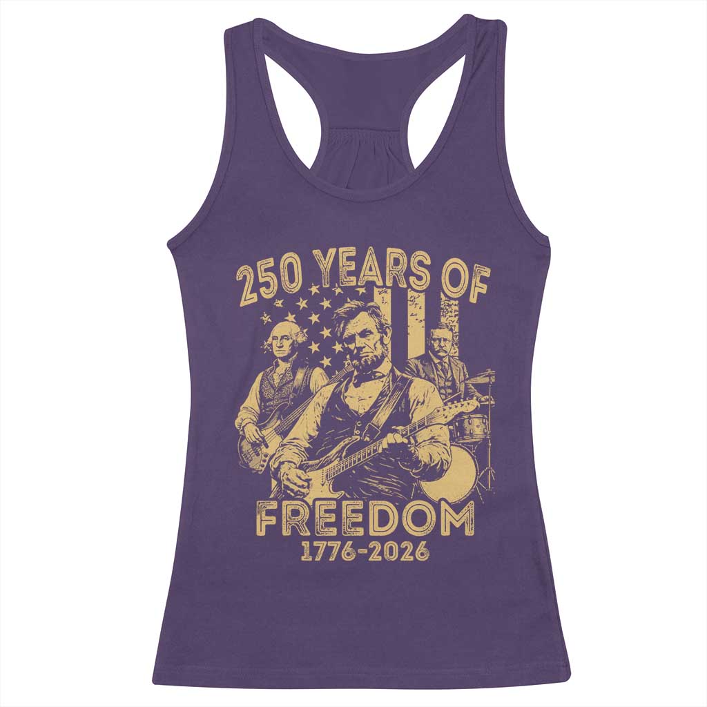 250 Years of Freedom US Presidents Rock Band Racerback Tank Top Funny Abraham Lincoln George Washington Teddy Roosevelt Concert 1776 to 2026 TS02 Purple Print Your Wear