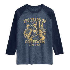 250 Years of Freedom US Presidents Rock Band Raglan Shirt Funny Abraham Lincoln George Washington Teddy Roosevelt Concert 1776 to 2026 TS02 Heather Denim Navy Print Your Wear