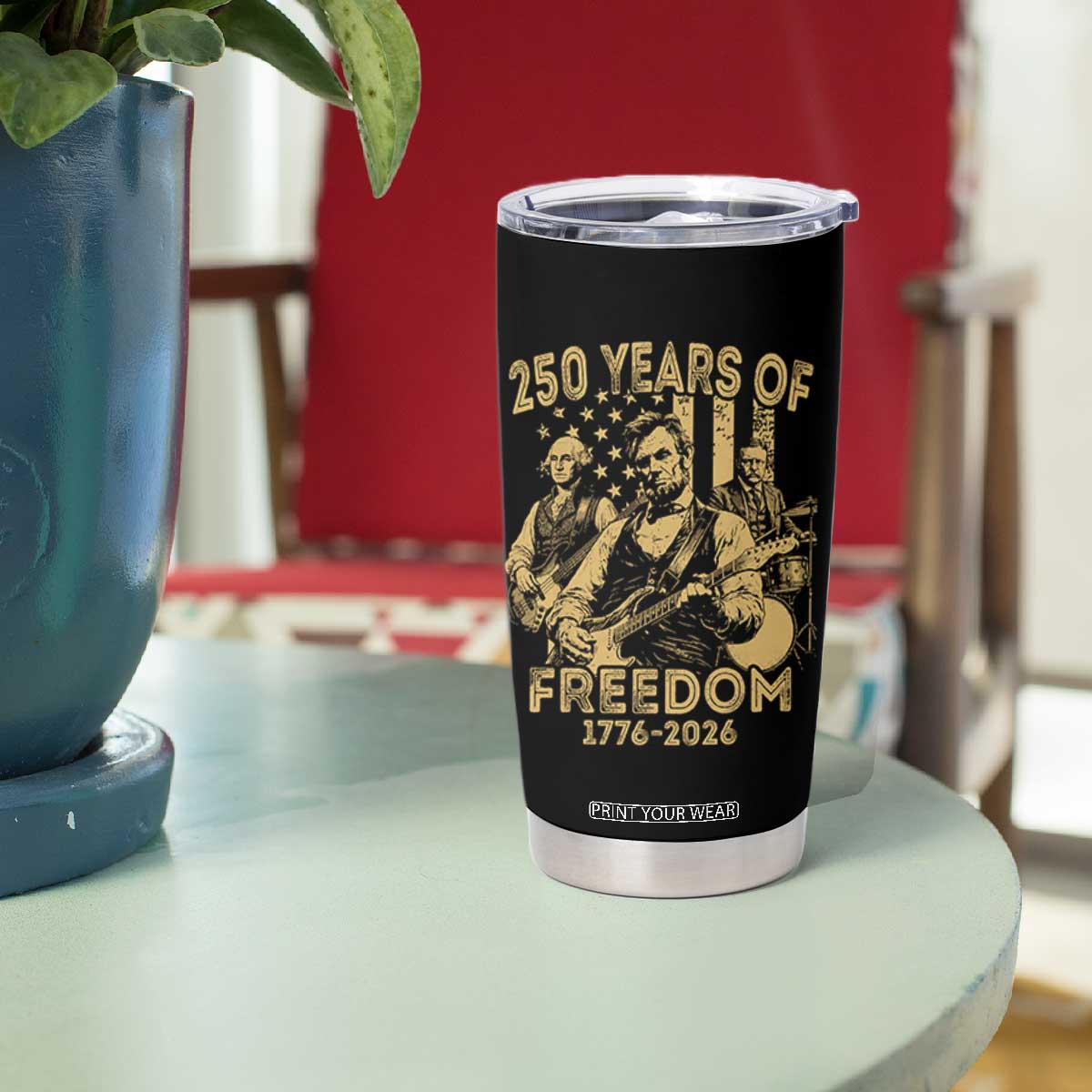 250 Years of Freedom US Presidents Rock Band Tumbler Cup Funny Abraham Lincoln George Washington Teddy Roosevelt Concert 1776 to 2026