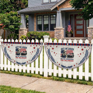 Get In Loser We're Crossing The Delaware Uncle Sam Style Patriotic Fan Flag Funny George Washington Pointing Vintage American Flag