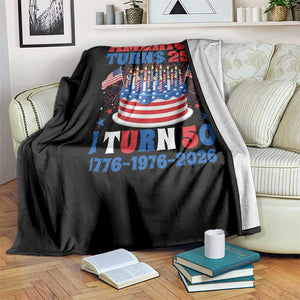 America Turns 250 I Turn 50 Funny 1976 Birthday Throw Blanket American Flag Cake 1776 to 2026 Semiquincentennial TS02 Print Your Wear