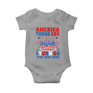 America Turns 250 I Turn 50 Funny 1976 Birthday Baby Onesie American Flag Cake 1776 to 2026 Semiquincentennial TS02 Sport Gray Print Your Wear