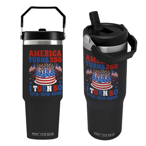 America Turns 250 I Turn 50 Funny 1976 Birthday Flip Straw Tumbler American Flag Cake 1776 to 2026 Semiquincentennial TS02 One Size: 30 oz Black Print Your Wear