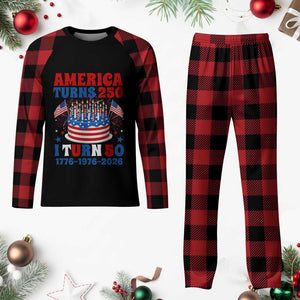 America Turns 250 I Turn 50 Funny 1976 Birthday Plaid Pajama Set American Flag Cake 1776 to 2026 Semiquincentennial TS02 Buffalo Plaid Print Your Wear