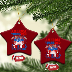 America Turns 250 I Turn 50 Funny 1976 Birthday Ceramic Ornament American Flag Cake 1776 to 2026 Semiquincentennial TS02 Print Your Wear