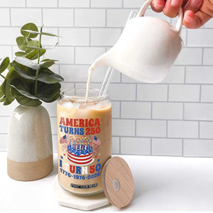 America Turns 250 I Turn 50 Funny 1976 Birthday Glass Can American Flag Cake 1776 to 2026 Semiquincentennial TS02 Print Your Wear
