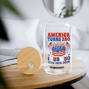 America Turns 250 I Turn 50 Funny 1976 Birthday Glass Can American Flag Cake 1776 to 2026 Semiquincentennial TS02 Print Your Wear