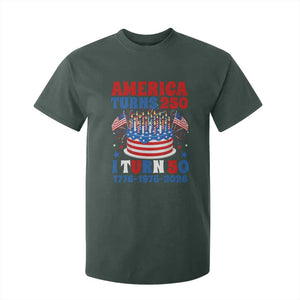 America Turns 250 I Turn 50 Funny 1976 Birthday T Shirt For Kid American Flag Cake 1776 to 2026 Semiquincentennial TS02 Dark Forest Green Print Your Wear