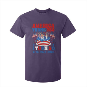 America Turns 250 I Turn 50 Funny 1976 Birthday T Shirt For Kid American Flag Cake 1776 to 2026 Semiquincentennial TS02 Purple Print Your Wear