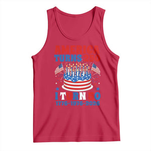 America Turns 250 I Turn 50 Funny 1976 Birthday Tank Top American Flag Cake 1776 to 2026 Semiquincentennial TS02 Red Print Your Wear
