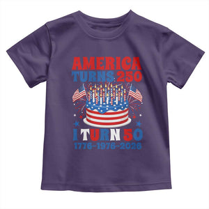 America Turns 250 I Turn 50 Funny 1976 Birthday Toddler T Shirt American Flag Cake 1776 to 2026 Semiquincentennial TS02 Purple Print Your Wear
