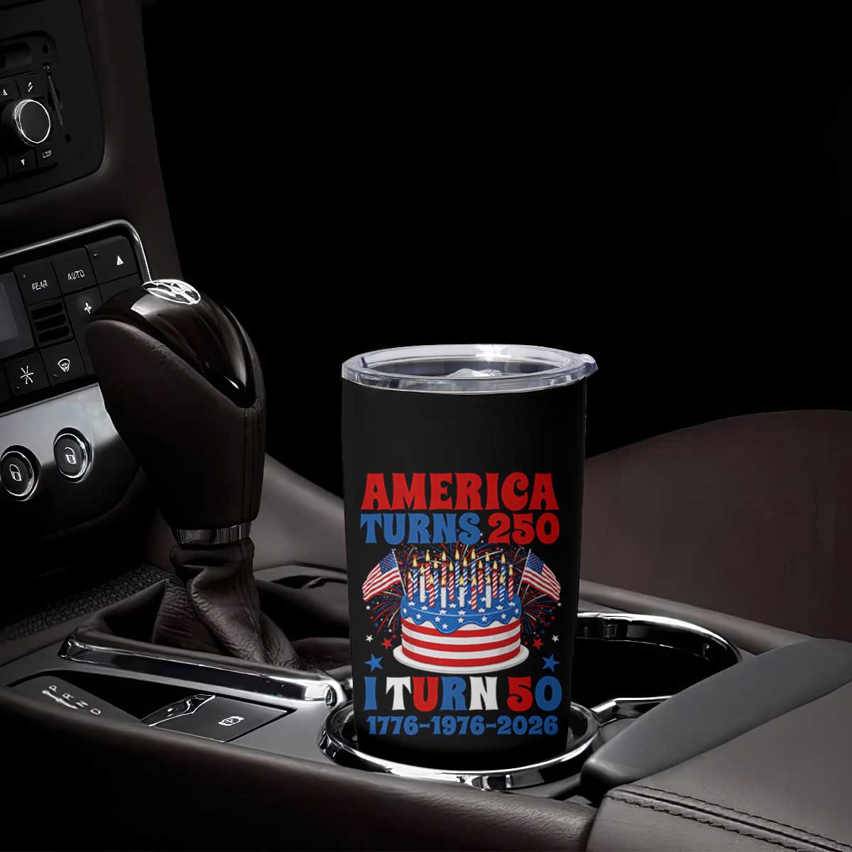 America Turns 250 I Turn 50 Funny 1976 Birthday Tumbler Cup American Flag Cake 1776 to 2026 Semiquincentennial TS02 Print Your Wear