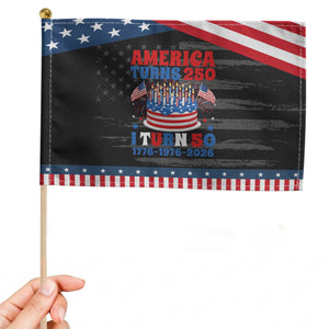 America Turns 250 I Turn 50 Funny 1976 Birthday Patriotic Handheld Flag American Flag Cake 1776 to 2026 Semiquincentennial