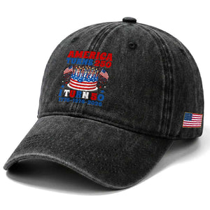 America Turns 250 I Turn 50 Funny 1976 Birthday Washed Cotton Baseball Cap American Flag Cake 1776 to 2026 Semiquincentennial TS02 Print Your Wear