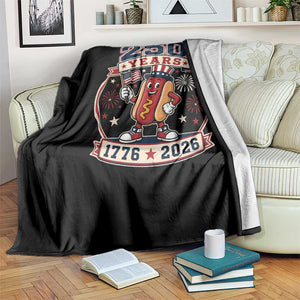 250 Years 1776 to 2026 Cartoon Hot Dog Throw Blanket Funny Uncle Sam Top Hat Waving American Flag Semiquincentennial TS02 Print Your Wear