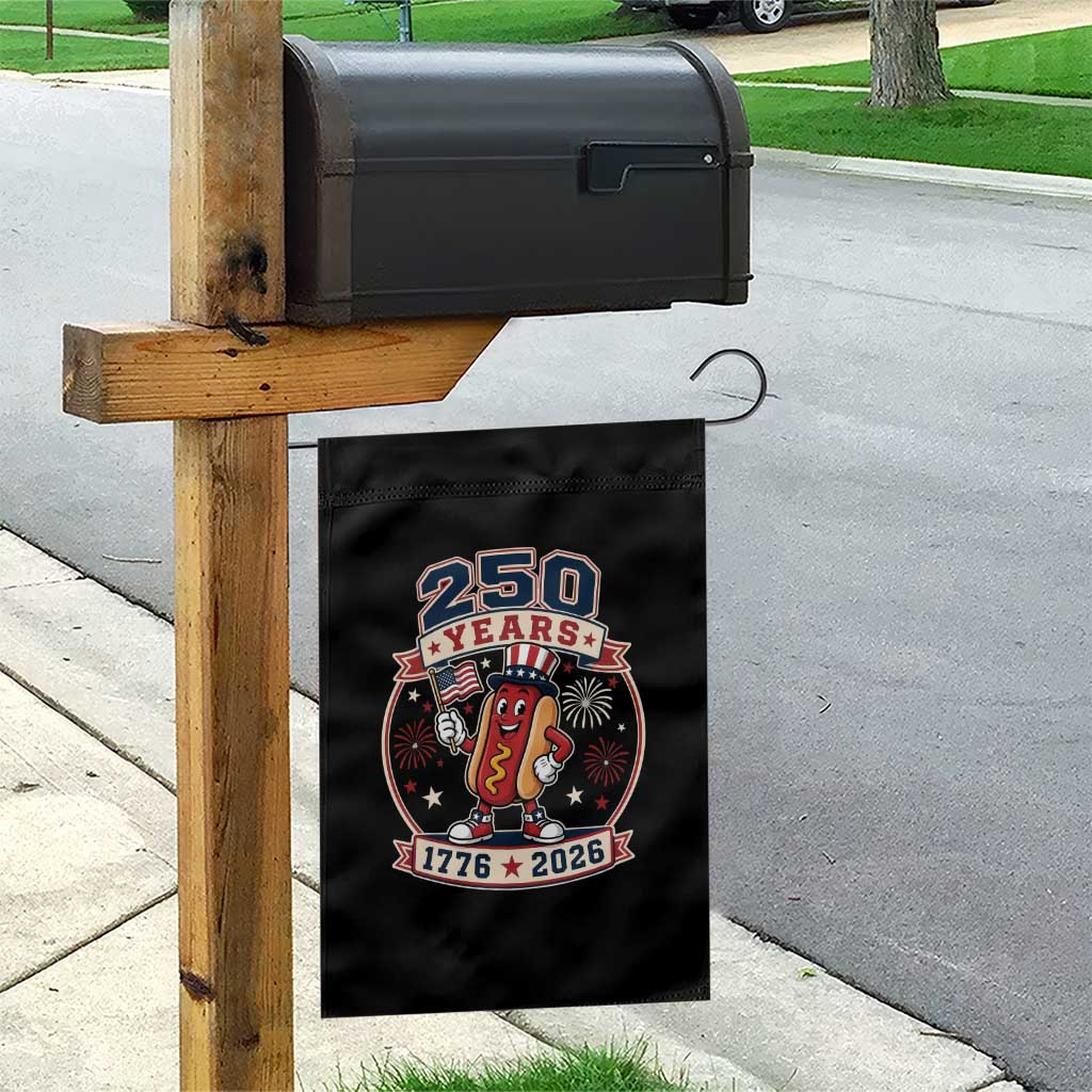 250 Years 1776 to 2026 Cartoon Hot Dog Garden Flag Funny Uncle Sam Top Hat Waving American Flag Semiquincentennial TS02 Print Your Wear
