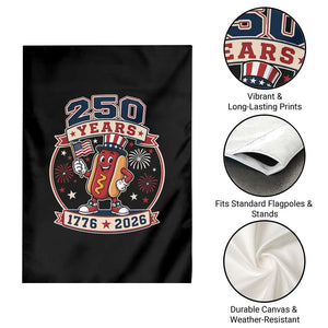 250 Years 1776 to 2026 Cartoon Hot Dog Garden Flag Funny Uncle Sam Top Hat Waving American Flag Semiquincentennial TS02 Print Your Wear