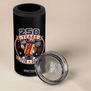 250 Years 1776 to 2026 Cartoon Hot Dog 4 in 1 Can Cooler Tumbler Funny Uncle Sam Top Hat Waving American Flag Semiquincentennial TS02 Print Your Wear