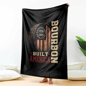 Bourbon Built America Vintage Distressed Graphic Throw Blanket American Flag Whiskey Barrel 1776 to 2026 Semiquincentennial Patriotic TS02 Print Your Wear