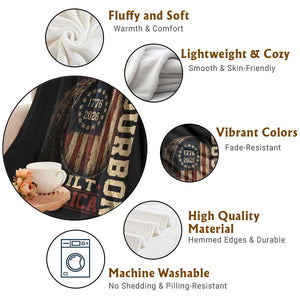 Bourbon Built America Vintage Distressed Graphic Throw Blanket American Flag Whiskey Barrel 1776 to 2026 Semiquincentennial Patriotic TS02 Print Your Wear
