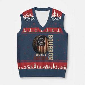 Bourbon Built America Vintage Distressed Graphic V-Neck Knit Sweater Vest American Flag Whiskey Barrel 1776 to 2026 Semiquincentennial Patriotic TS02 Navy Red Print Your Wear